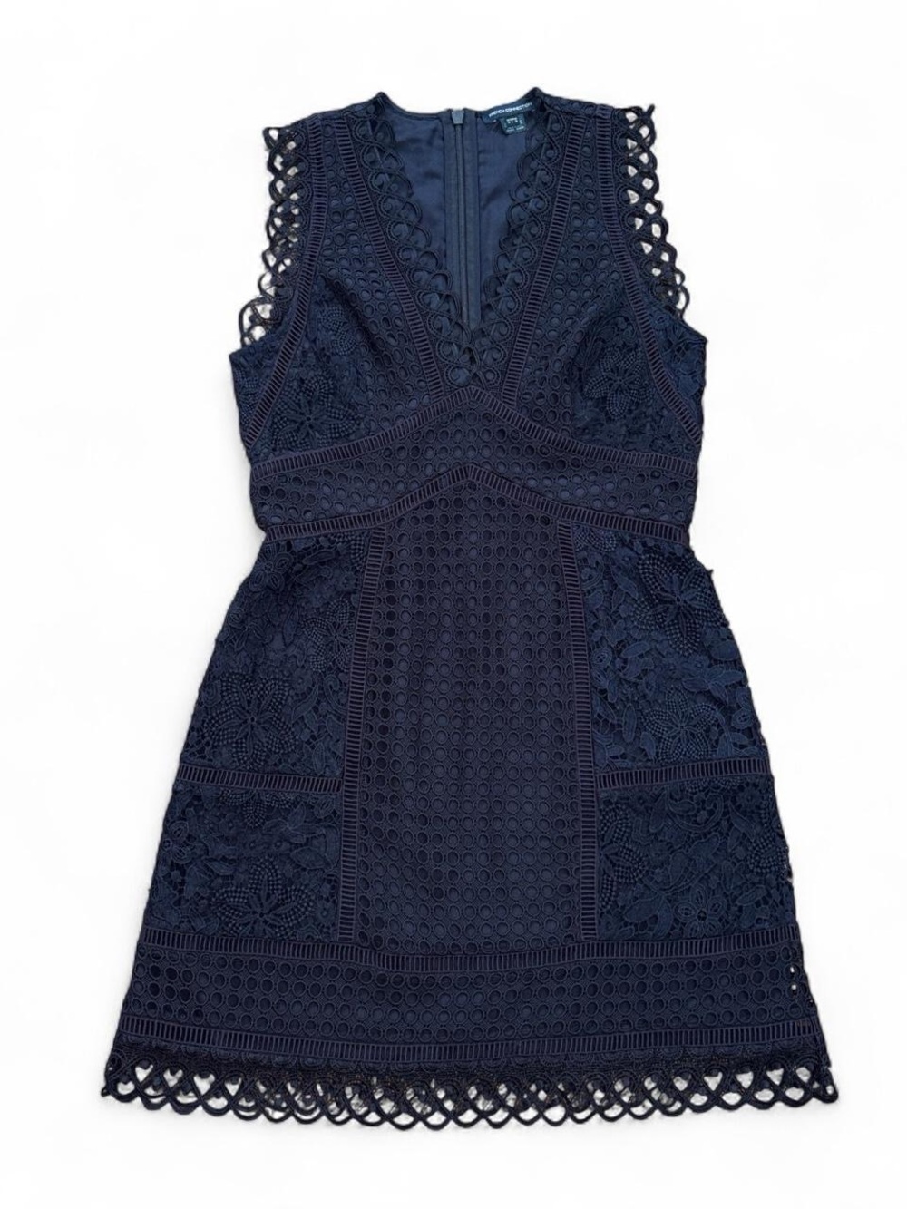 French Connection navy lace dress with floral and geometric embroidery - size L